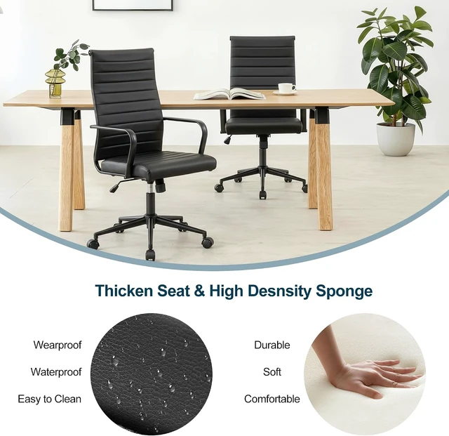 Alt view image 4 of 7 - Office Desk Chair Conference Room Chairs Modern Ergonomic Executive Swivel Chair Adjustable Height PU Leather Home Desk Chair with Armrests Comfy Computer Task Chairs with Wheels