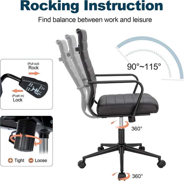 Alt view image 5 of 7 - Office Desk Chair Conference Room Chairs Modern Ergonomic Executive Swivel Chair Adjustable Height PU Leather Home Desk Chair with Armrests Comfy Computer Task Chairs with Wheels