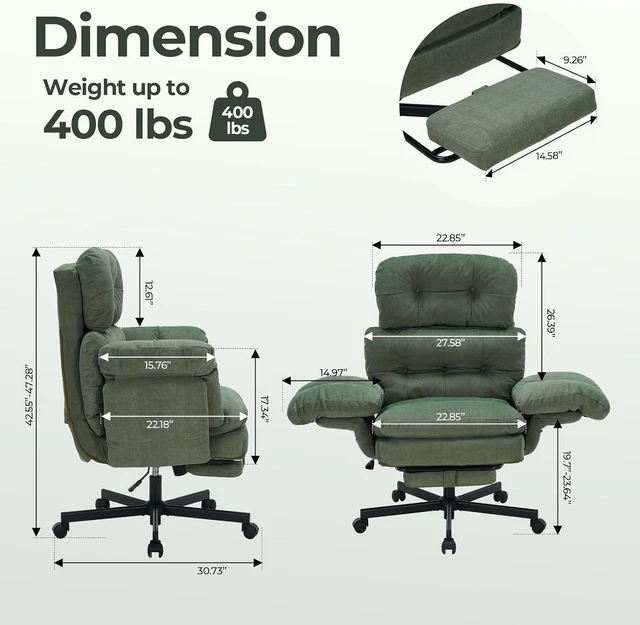Alt view image 2 of 7 - Criss Cross Office Chair with Foot Rest, Big and Tall Office Desk Chairs with Flip Armrests for Pets & Cross Legged Sitting, Comfy Executive Ergonomic Reclining Computer Gaming Vanity Chair, Green