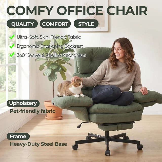 Alt view image 4 of 7 - Criss Cross Office Chair with Foot Rest, Big and Tall Office Desk Chairs with Flip Armrests for Pets & Cross Legged Sitting, Comfy Executive Ergonomic Reclining Computer Gaming Vanity Chair, Green