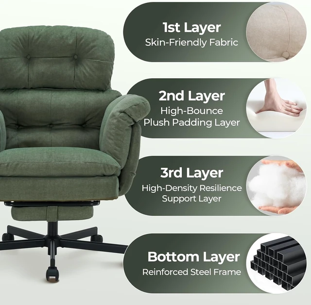 Alt view image 5 of 7 - Criss Cross Office Chair with Foot Rest, Big and Tall Office Desk Chairs with Flip Armrests for Pets & Cross Legged Sitting, Comfy Executive Ergonomic Reclining Computer Gaming Vanity Chair, Green