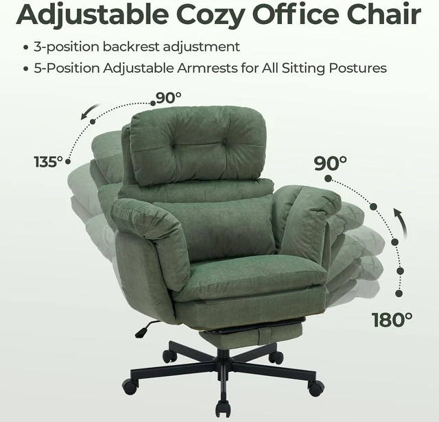 Alt view image 6 of 7 - Criss Cross Office Chair with Foot Rest, Big and Tall Office Desk Chairs with Flip Armrests for Pets & Cross Legged Sitting, Comfy Executive Ergonomic Reclining Computer Gaming Vanity Chair, Green
