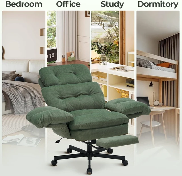 Alt view image 7 of 7 - Criss Cross Office Chair with Foot Rest, Big and Tall Office Desk Chairs with Flip Armrests for Pets & Cross Legged Sitting, Comfy Executive Ergonomic Reclining Computer Gaming Vanity Chair, Green