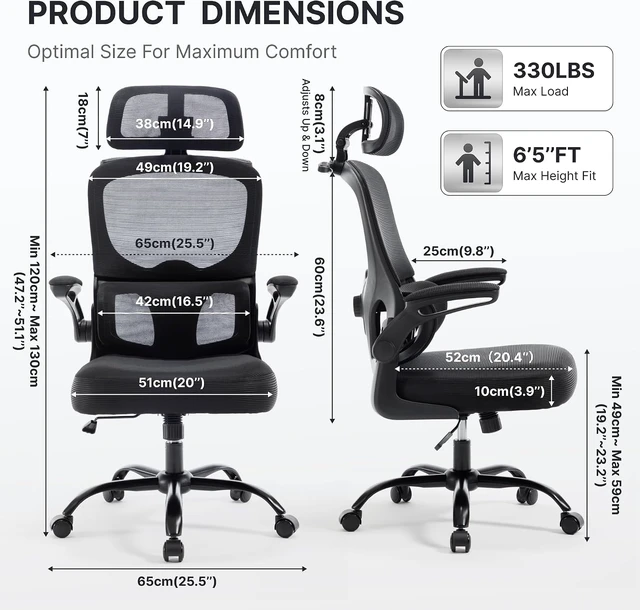 Alt view image 2 of 7 - Ergonomic Office Chair, 330lbs Mesh Desk Chair with Lumbar Support