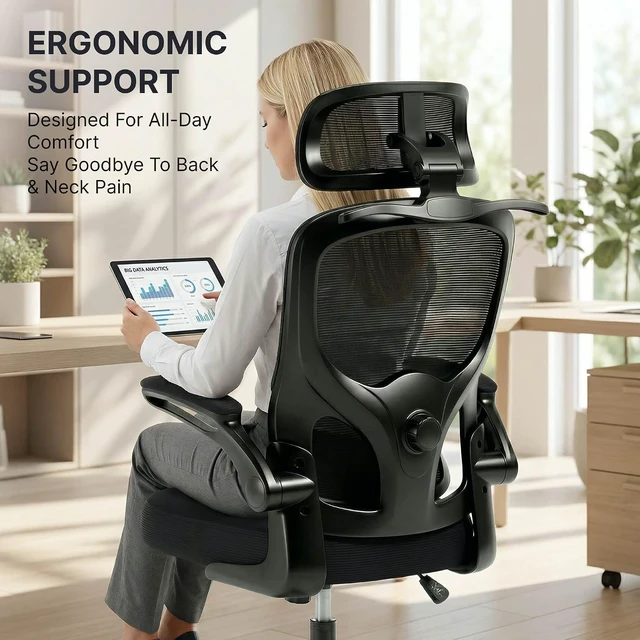 Alt view image 3 of 7 - Ergonomic Office Chair, 330lbs Mesh Desk Chair with Lumbar Support
