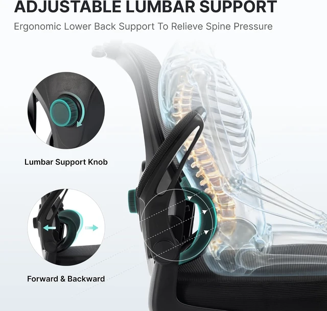 Alt view image 4 of 7 - Ergonomic Office Chair, 330lbs Mesh Desk Chair with Lumbar Support