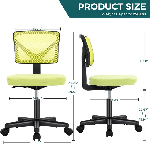 Alt view image 2 of 7 - Armless Small Desk Chairs, Ergonomic Home Office Mesh Chairs