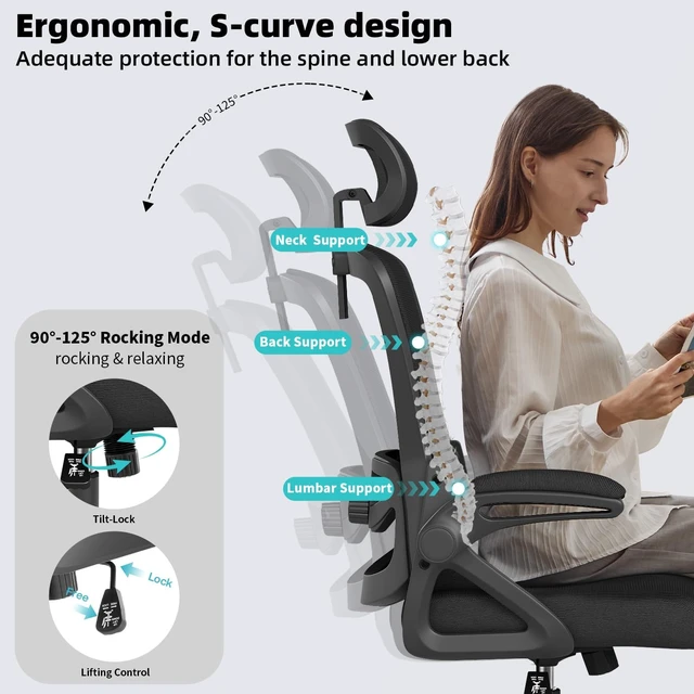 Alt view image 6 of 7 - Ergonomic Office Chair Desk Chair with Adjustable Lumbar Support