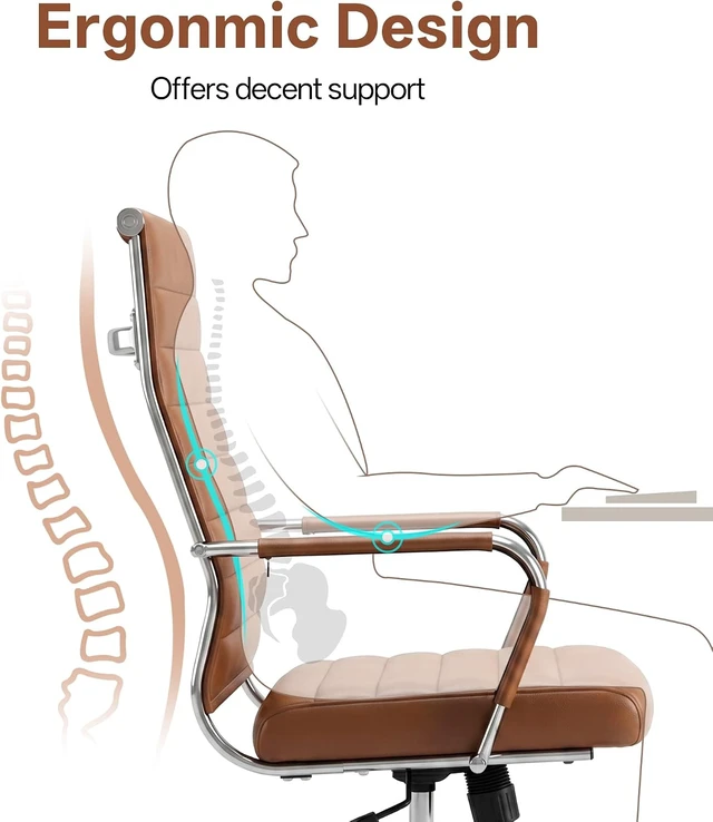 Alt view image 5 of 7 - Brown Conference Room Chairs, Modern Ergonomic PU Leather Office Desk Chair Ribbed for Office, High Back Executive Swivel Rolling Task Chair for Home