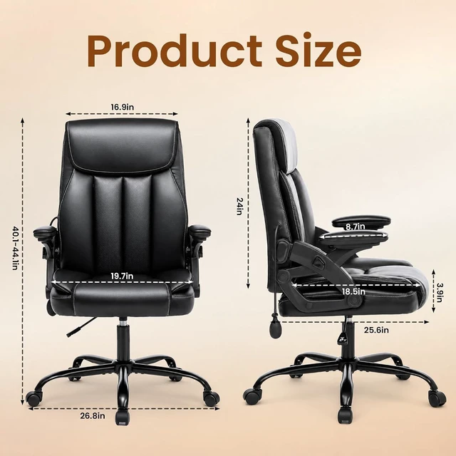 Alt view image 2 of 7 - Office Chair with Airbag Lumbar Support, 90°-160° Reclining Executive Desk Chair for Long Hours Sitting, Adjustable Height & Armrests
