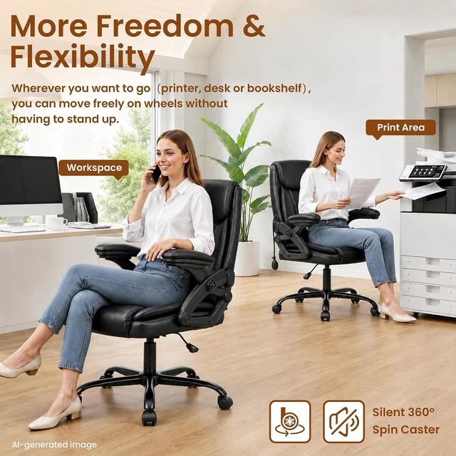 Alt view image 4 of 7 - Office Chair with Airbag Lumbar Support, 90°-160° Reclining Executive Desk Chair for Long Hours Sitting, Adjustable Height & Armrests