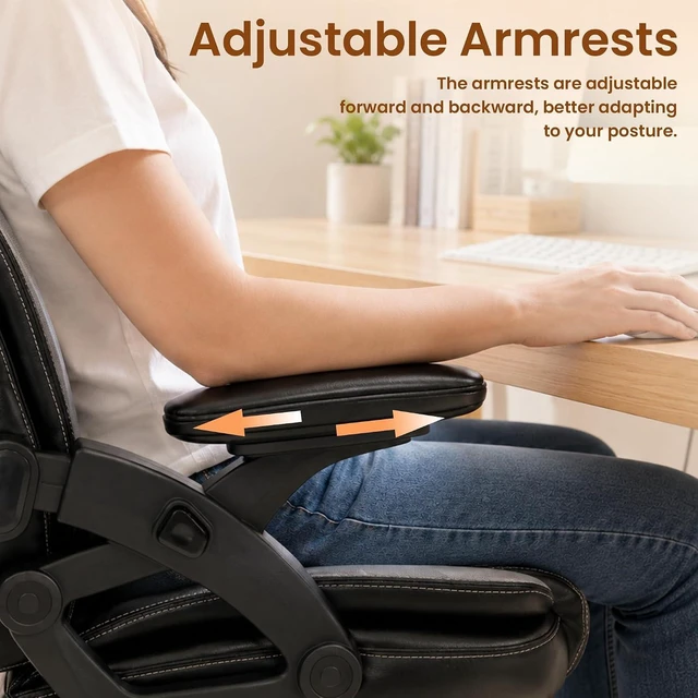 Alt view image 6 of 7 - Office Chair with Airbag Lumbar Support, 90°-160° Reclining Executive Desk Chair for Long Hours Sitting, Adjustable Height & Armrests