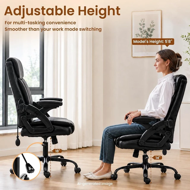 Alt view image 7 of 7 - Office Chair with Airbag Lumbar Support, 90°-160° Reclining Executive Desk Chair for Long Hours Sitting, Adjustable Height & Armrests