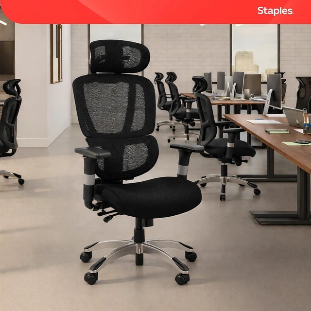 Alt view image 2 of 7 - Staples Ergonomic Mesh Task Chair with Lumbar Support, Swivel, Black