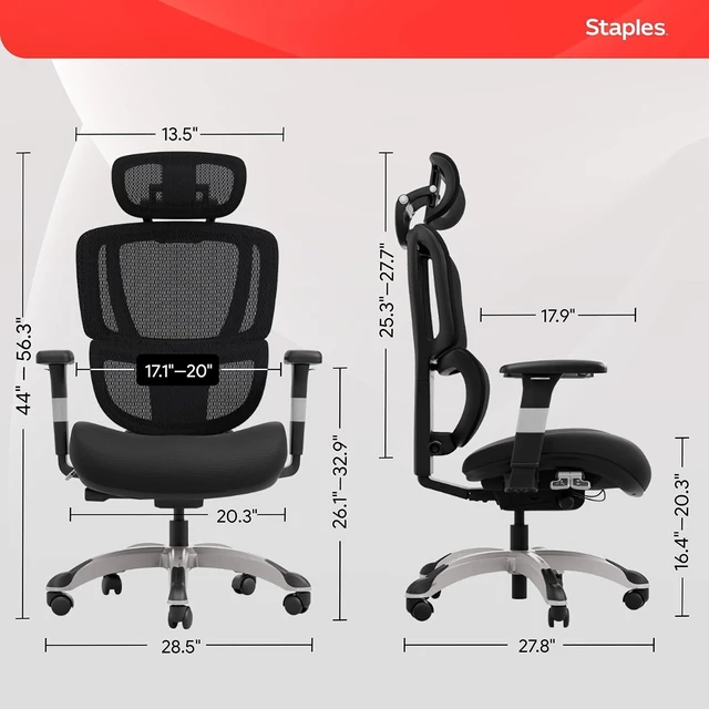 Alt view image 3 of 7 - Staples Ergonomic Mesh Task Chair with Lumbar Support, Swivel, Black