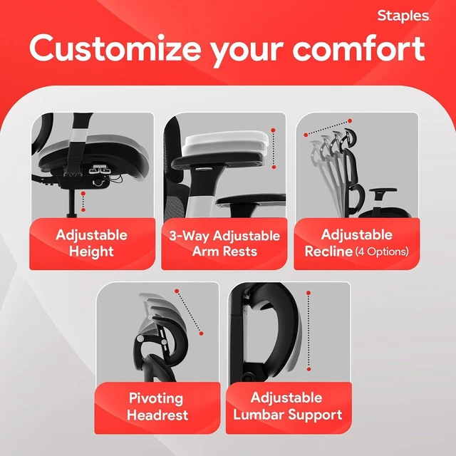 Alt view image 5 of 7 - Staples Ergonomic Mesh Task Chair with Lumbar Support, Swivel, Black
