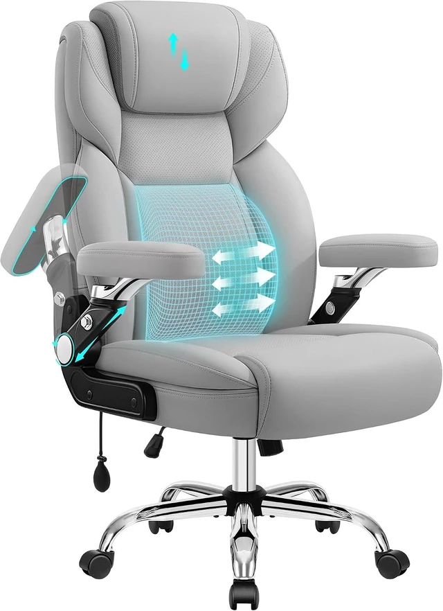 Main image of Big and Tall Office Chair with 6D Armrests & Air Lumbar Support, Grey