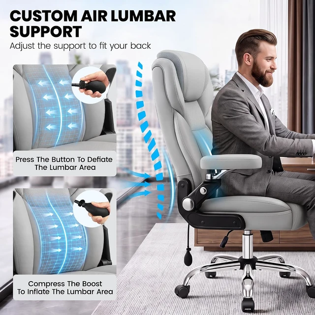 Alt view image 5 of 7 - Big and Tall Office Chair with 6D Armrests & Air Lumbar Support, Grey