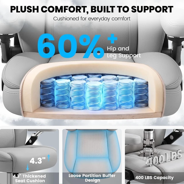 Alt view image 6 of 7 - Big and Tall Office Chair with 6D Armrests & Air Lumbar Support, Grey