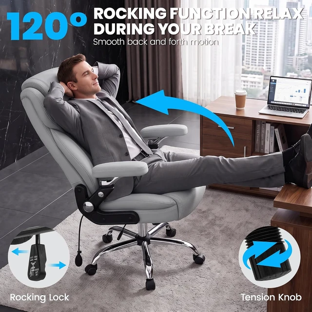 Alt view image 7 of 7 - Big and Tall Office Chair with 6D Armrests & Air Lumbar Support, Grey