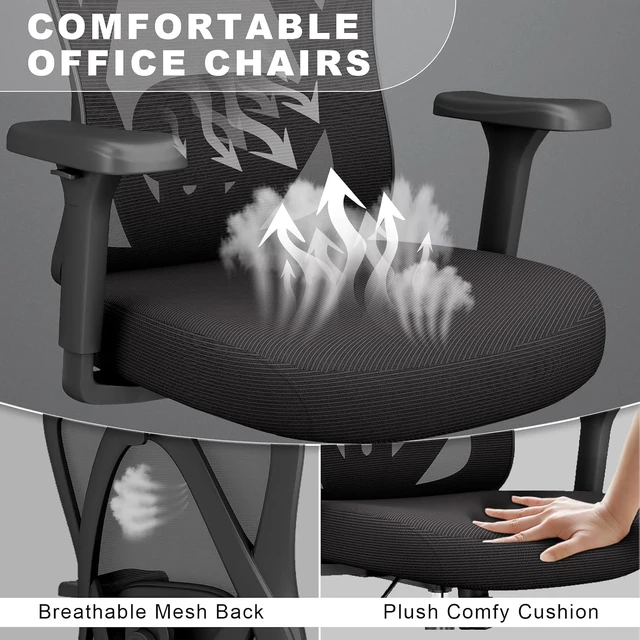Alt view image 4 of 7 - Mesh Office Chair with Headrest, Lumbar Support, 3D Arms, Wide Seat