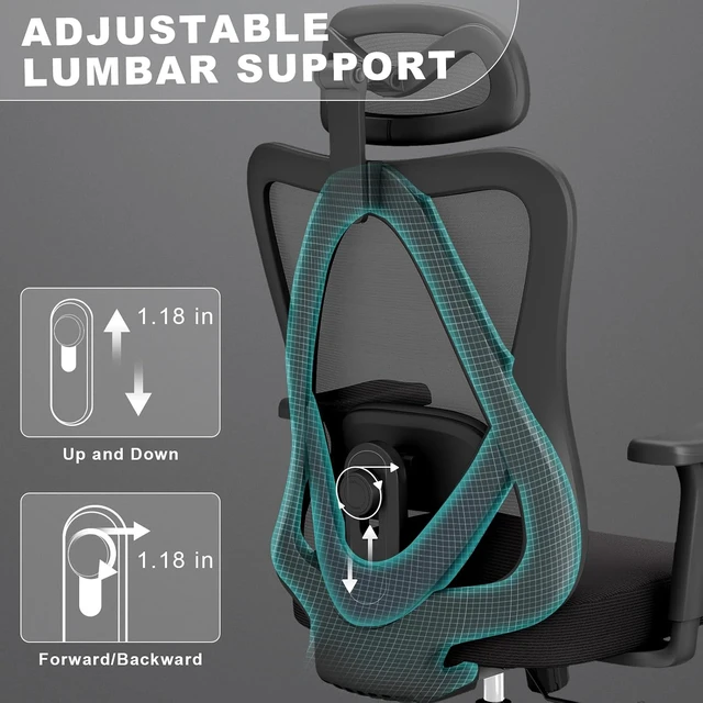 Alt view image 5 of 7 - Mesh Office Chair with Headrest, Lumbar Support, 3D Arms, Wide Seat