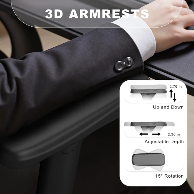 Alt view image 6 of 7 - Mesh Office Chair with Headrest, Lumbar Support, 3D Arms, Wide Seat