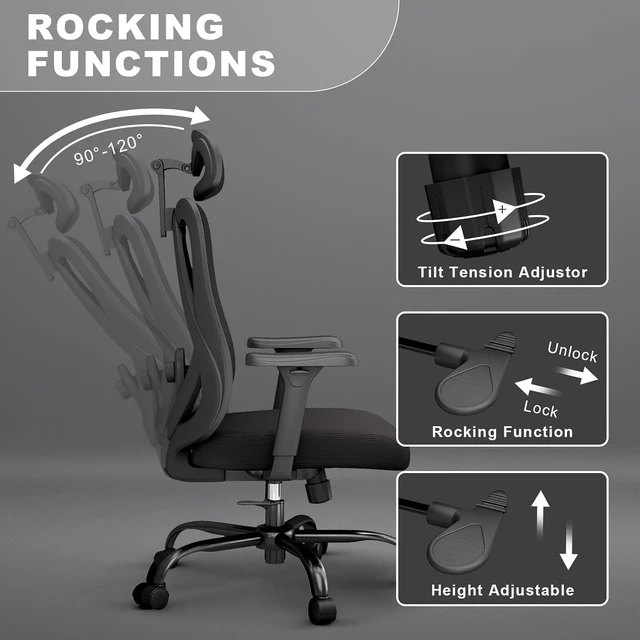 Alt view image 7 of 7 - Mesh Office Chair with Headrest, Lumbar Support, 3D Arms, Wide Seat
