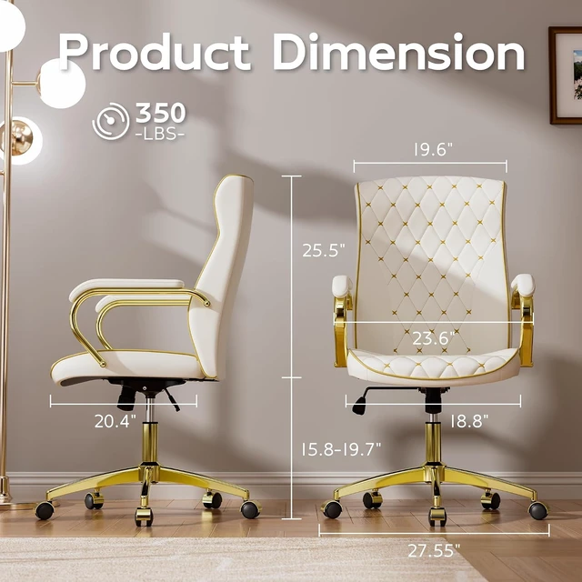 Alt view image 2 of 7 - White and Gold Office Chair, Luxury Leather Executive Desk Chair