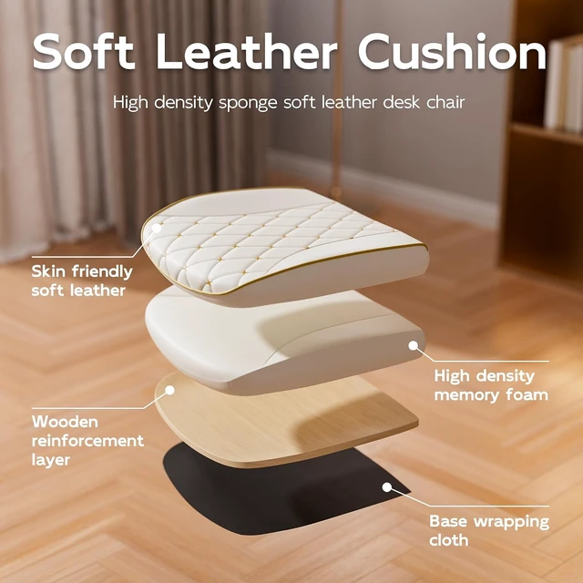 Alt view image 3 of 7 - White and Gold Office Chair, Luxury Leather Executive Desk Chair