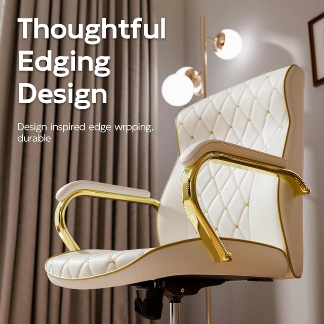 Alt view image 4 of 7 - White and Gold Office Chair, Luxury Leather Executive Desk Chair