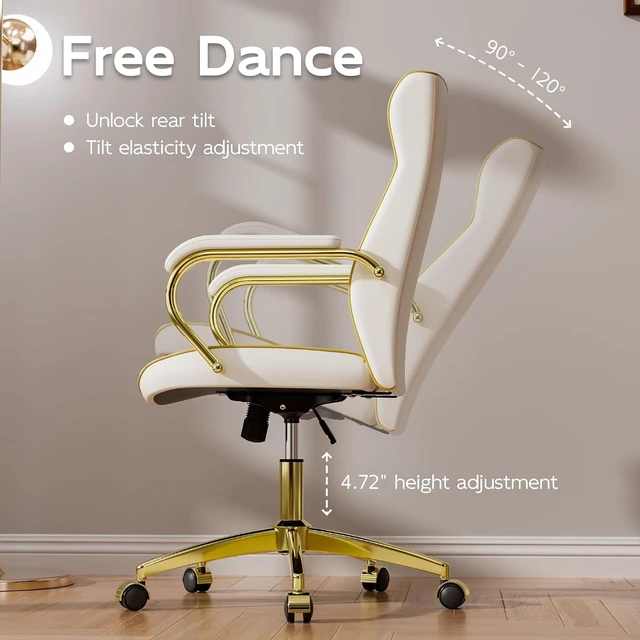 Alt view image 7 of 7 - White and Gold Office Chair, Luxury Leather Executive Desk Chair