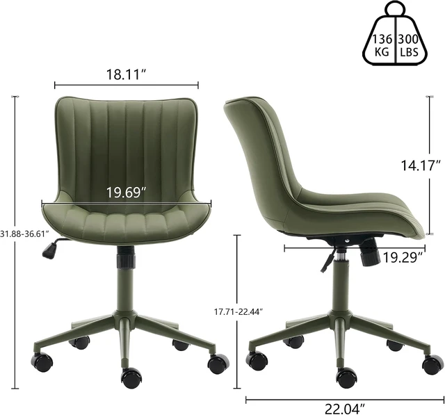 Alt view image 2 of 7 - Office Desk Chair with Wheels Armless Chair Ergonomic Green