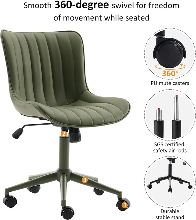 Alt view image 4 of 7 - Office Desk Chair with Wheels Armless Chair Ergonomic Green