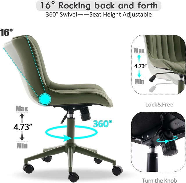 Alt view image 3 of 7 - Office Desk Chair with Wheels Armless Chair Ergonomic Green