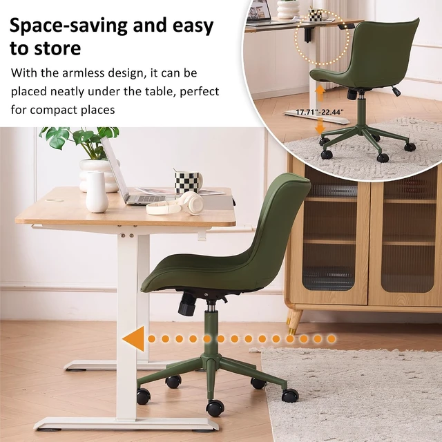 Alt view image 6 of 7 - Office Desk Chair with Wheels Armless Chair Ergonomic Green