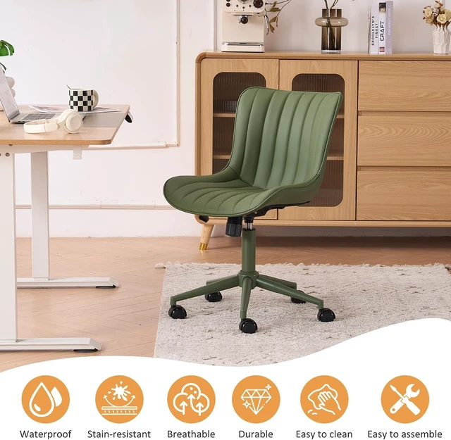 Alt view image 7 of 7 - Office Desk Chair with Wheels Armless Chair Ergonomic Green