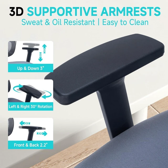 Alt view image 6 of 7 - Ergonomic Office Chair with Footrest, 90-160° Reclining Mesh Desk Chair