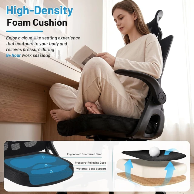 Alt view image 7 of 7 - Office Chair Ergonomic Desk Chair with Adjustable Headrest Lumbar Support, High Back Breathable Mesh Chair with 120° Tilt & Flip-Up Armrests, Swivel Comfy Task Computer Chair for Work, Study