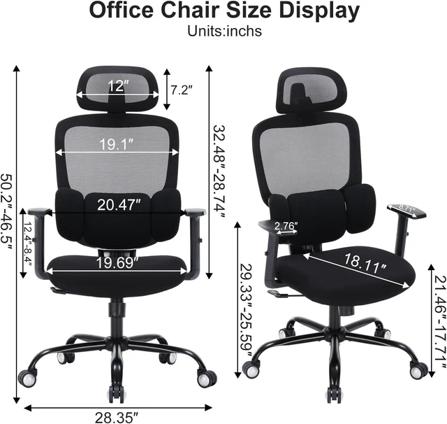 Alt view image 2 of 7 - Office Chair Ergonomic Desk Chairs with Adjustable Lumbar Support & Headrest, Mesh High Back Home Office Desk Chairs with Adjustable Height Armrests, Comfy Swivel Task Computer Chair
