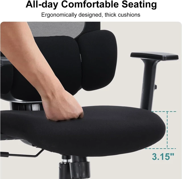 Alt view image 3 of 7 - Office Chair Ergonomic Desk Chairs with Adjustable Lumbar Support & Headrest, Mesh High Back Home Office Desk Chairs with Adjustable Height Armrests, Comfy Swivel Task Computer Chair