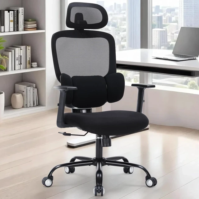 Alt view image 6 of 7 - Office Chair Ergonomic Desk Chairs with Adjustable Lumbar Support & Headrest, Mesh High Back Home Office Desk Chairs with Adjustable Height Armrests, Comfy Swivel Task Computer Chair