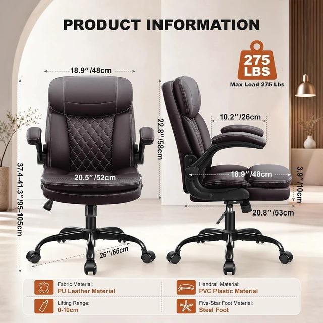 Alt view image 2 of 7 - Leather Office Chair, Computer Desk Chair with Dual Back Support
