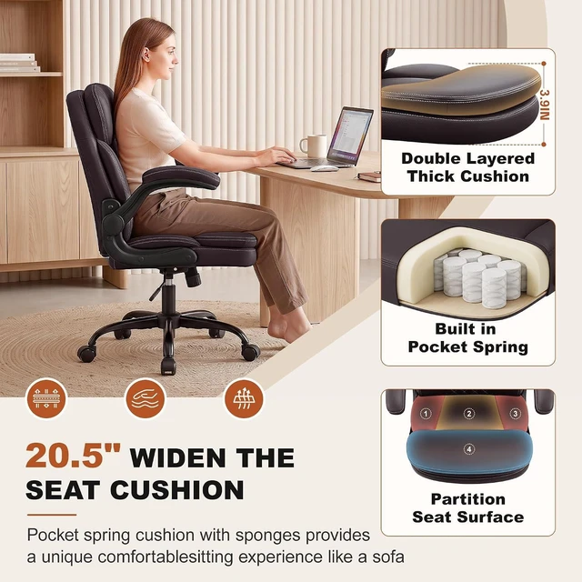Alt view image 4 of 7 - Leather Office Chair, Computer Desk Chair with Dual Back Support