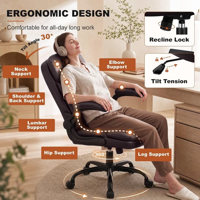 Alt view image 5 of 7 - Leather Office Chair, Computer Desk Chair with Dual Back Support