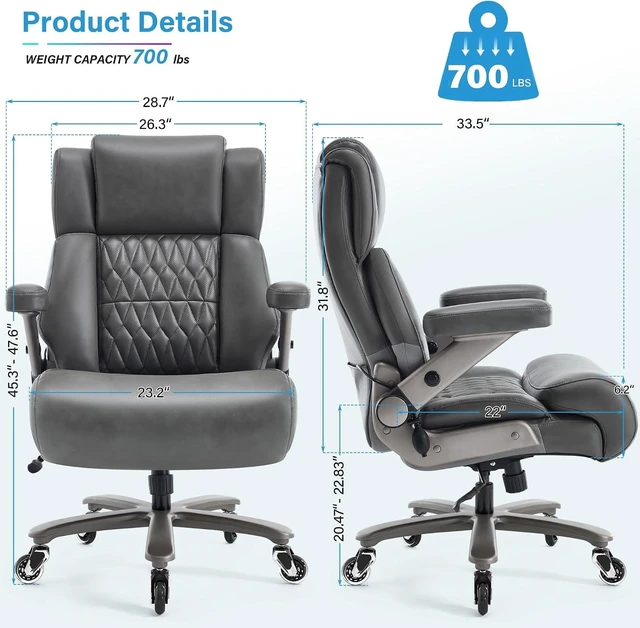 Alt view image 3 of 7 - Big and Tall 700lbs Office Chair - Adjustable Lumbar Support 3D Flip Arms Heavy Duty Metal Base&Wheels, High Back Large Executive Computer Desk Chair, Thick Padded Ergonomic Design for Back Pain