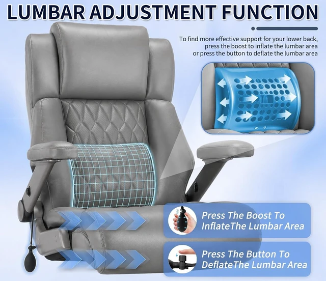 Alt view image 6 of 7 - Big and Tall 700lbs Office Chair - Adjustable Lumbar Support 3D Flip Arms Heavy Duty Metal Base&Wheels, High Back Large Executive Computer Desk Chair, Thick Padded Ergonomic Design for Back Pain