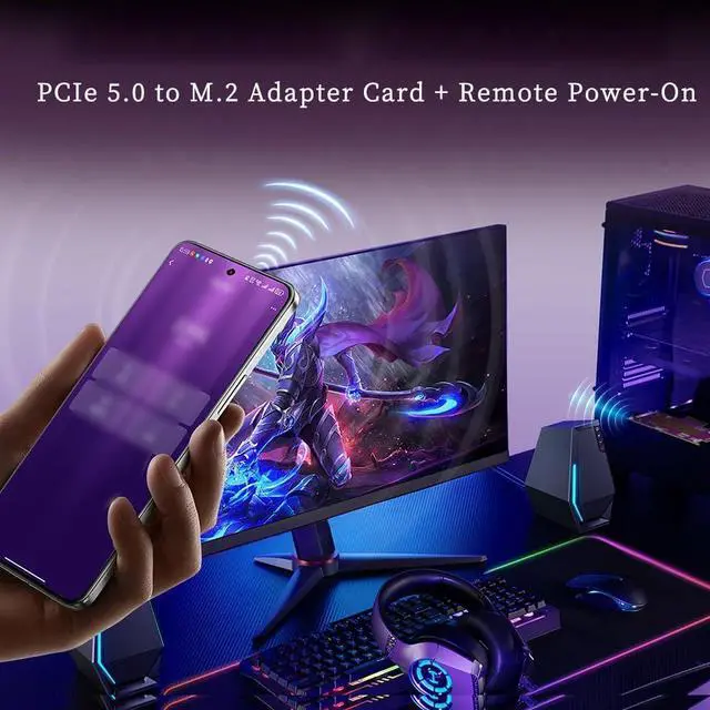 Alt view image 3 of 5 - P521 PCIe 5.0 X4 to M.2 NVMe SSD Adapter Card with Remote Boot  128Gbps High-Speed Expansion, Gold-Plated PCB, Aluminum Heatsink, Stable Signal Transmission