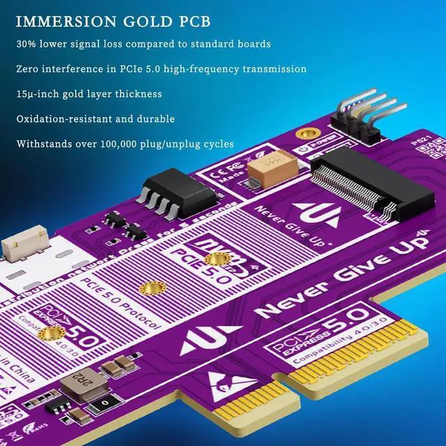 Alt view image 4 of 5 - P521 PCIe 5.0 X4 to M.2 NVMe SSD Adapter Card with Remote Boot  128Gbps High-Speed Expansion, Gold-Plated PCB, Aluminum Heatsink, Stable Signal Transmission