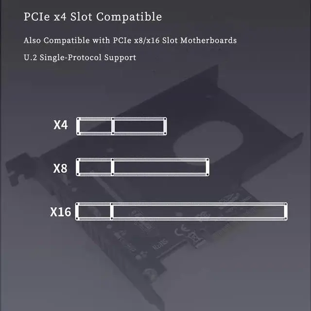 Alt view image 4 of 7 - PCIe X4 x16 to U.2 NVMe Adapter Card 32Gbps/64Gbps High Speed Expansion Support U.2 SSD Compatible with PCIe X4 X8 X16 Slots (PCIE 3.0 X4 Card+Enclosure)